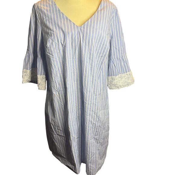 Westport Dresses & Skirts - Westport Blue Pinstripe Tunic Dress, Lace Details, Plus Size 14
